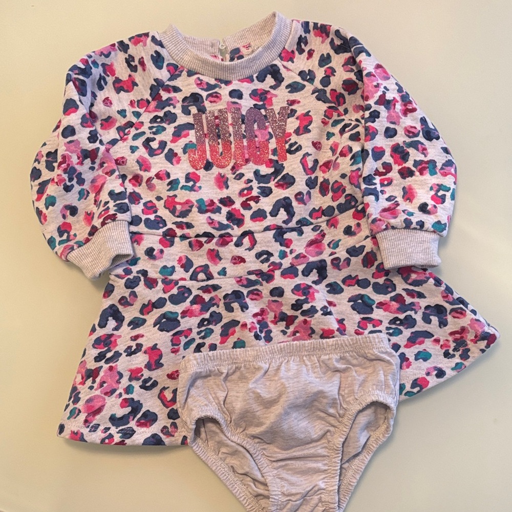 Colorful Leopard Print Baby Dress with Bloomers size 6-9m
